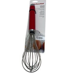 KitchenAid‎ Red  Stainless Steel Utility Whisk Red Handle Dishwasher Safe New!